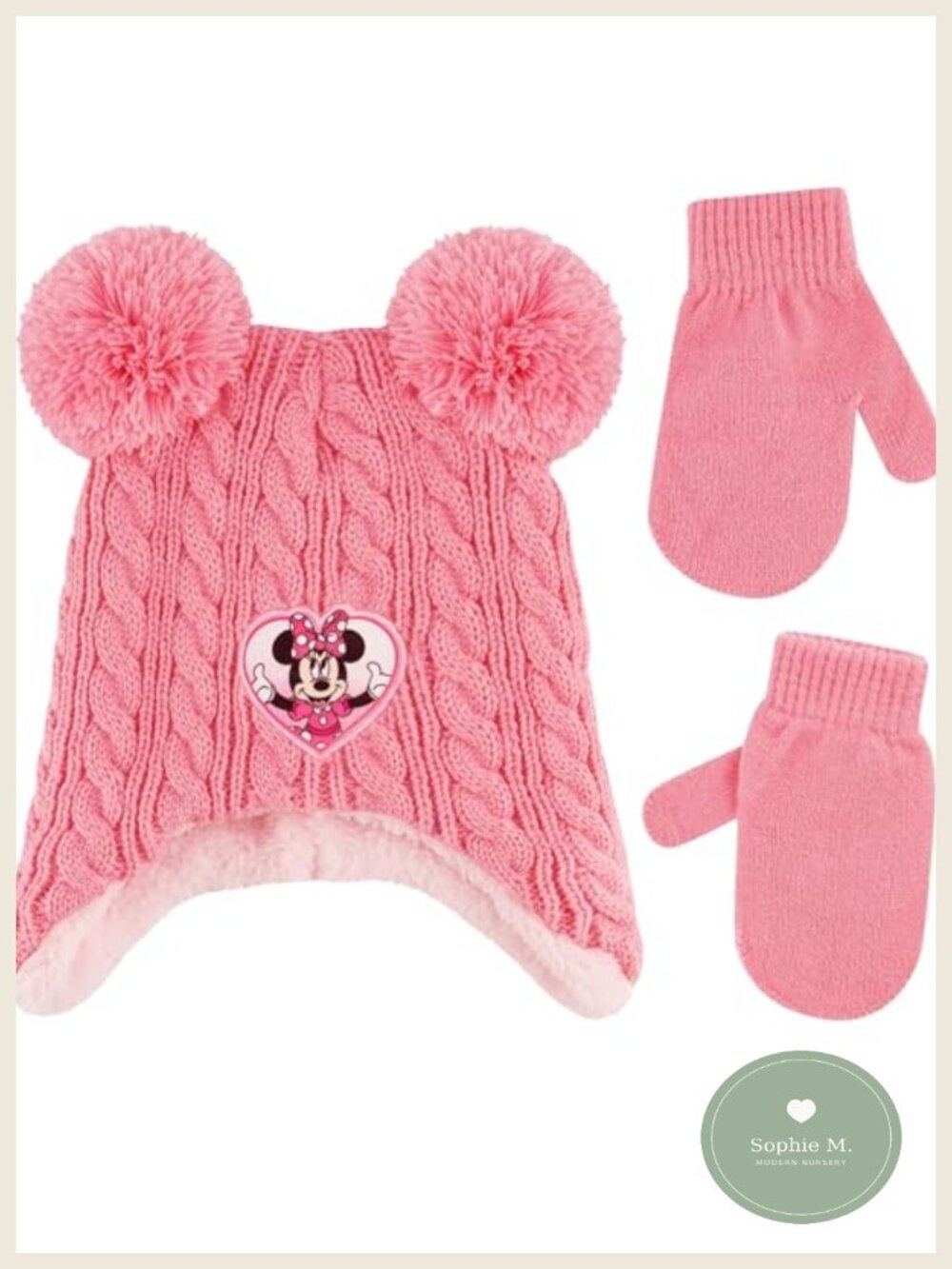 Minnie Mouse Knit Beanie Hat & Gloves Set Kids Winter Accessories